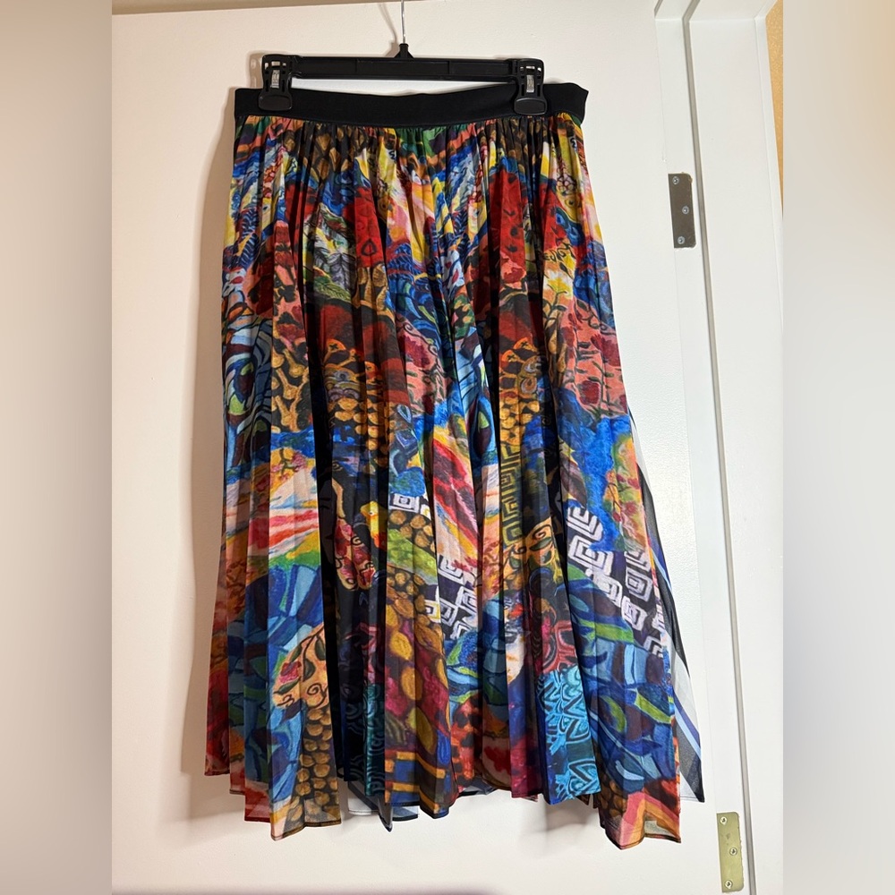 Colorful Abstract Print Pleated Skirt